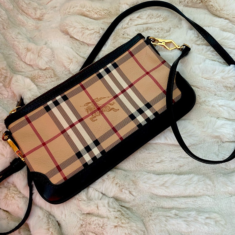 Burberry Beige Nova Check Crossbody Bag with Black Trim